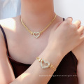 Shangjie OEM joyas Necklace&Bracelet  Gold Plated Jewelry Set Unique Fashion Thick Cuban Chain Korean Heart Women Jewelry Set